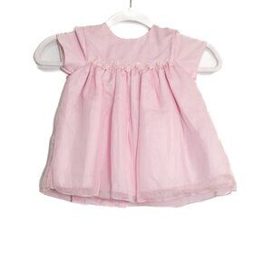 Pink Baby Size M Dress W/ Embroidered Flowers & Bow Details Cap Sleeves Back Zip